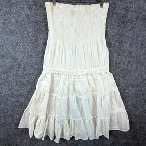 Lambina Strapless Midi Dress Women Small White Crochet Eyelet Tiered Boho Ruffle